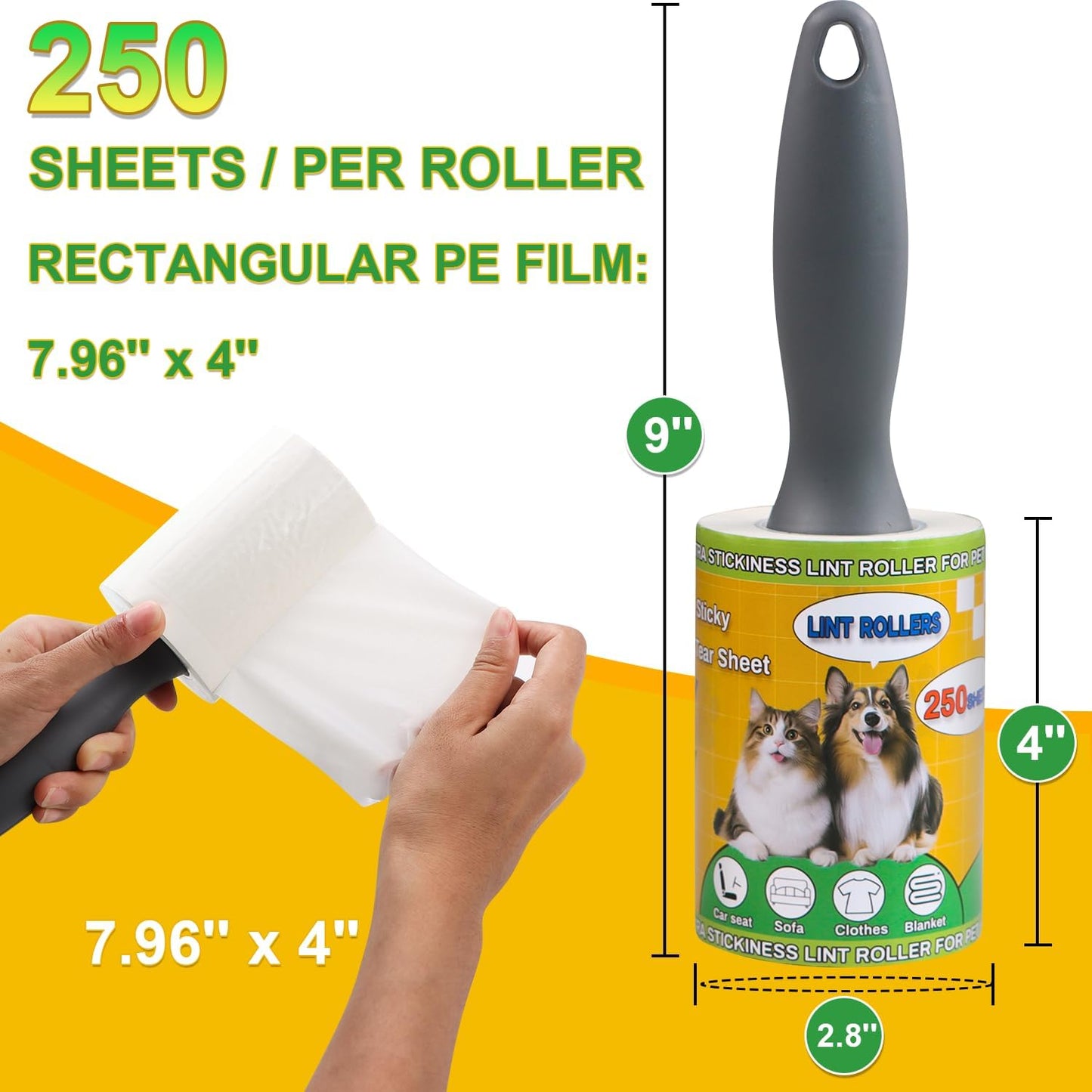 Lint Rollers 2 Pack for Pet Hair 500 Sheets Extra Sticky Pet Hair Remover for Clothes Furniture