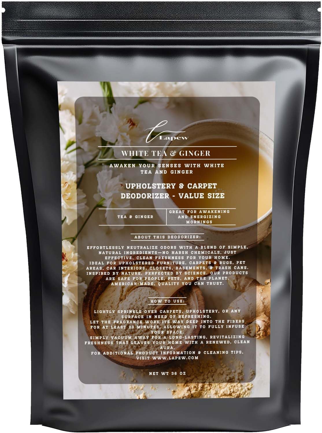 White Tea & Ginger Carpet Freshener Powder Refill 36 oz | Powerful Odor Eliminator for Home |