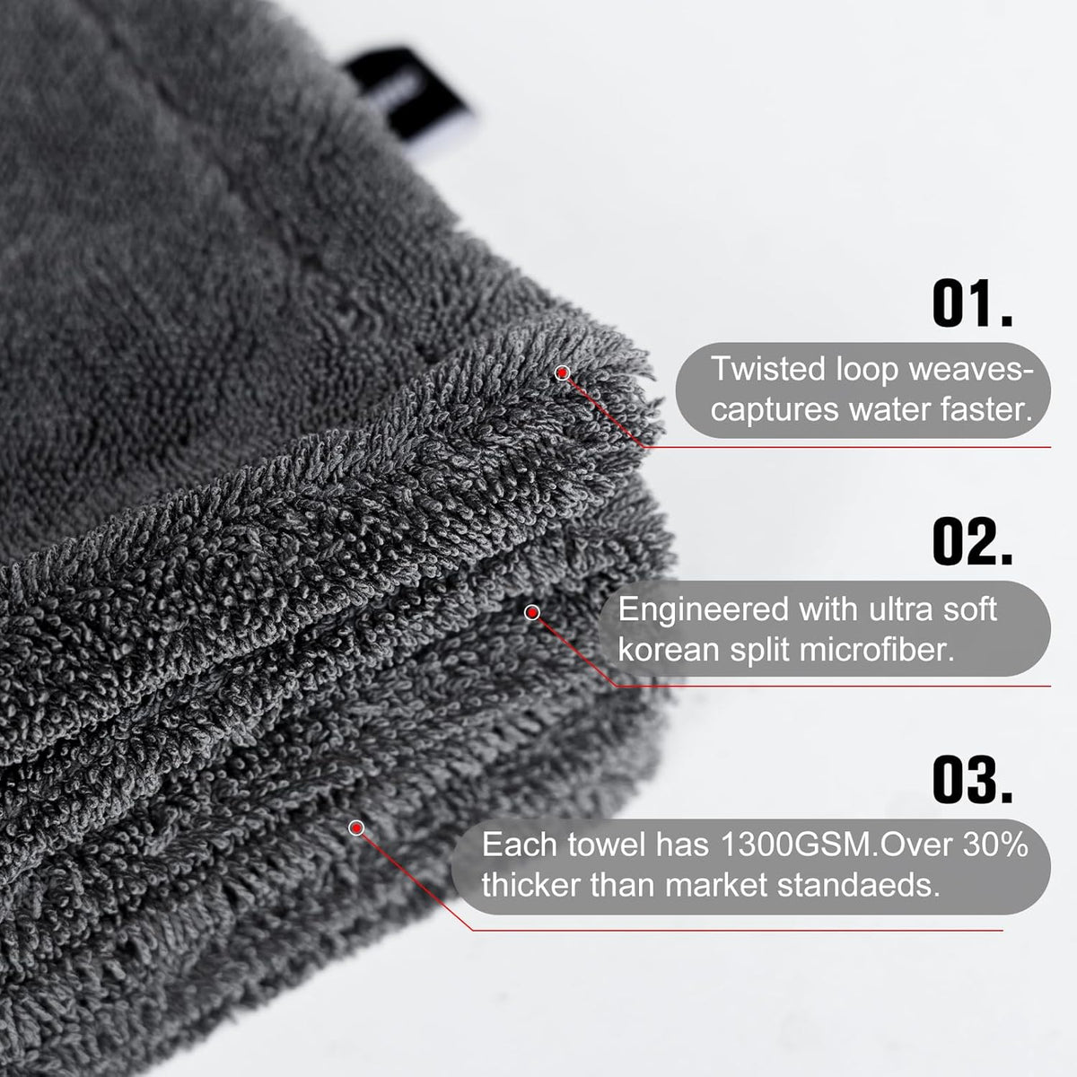 2 Pack XL Car Drying Towel – 1300GSM Ultra Absorbent Microfiber, 24"x36" Large Size, Twisted Loop