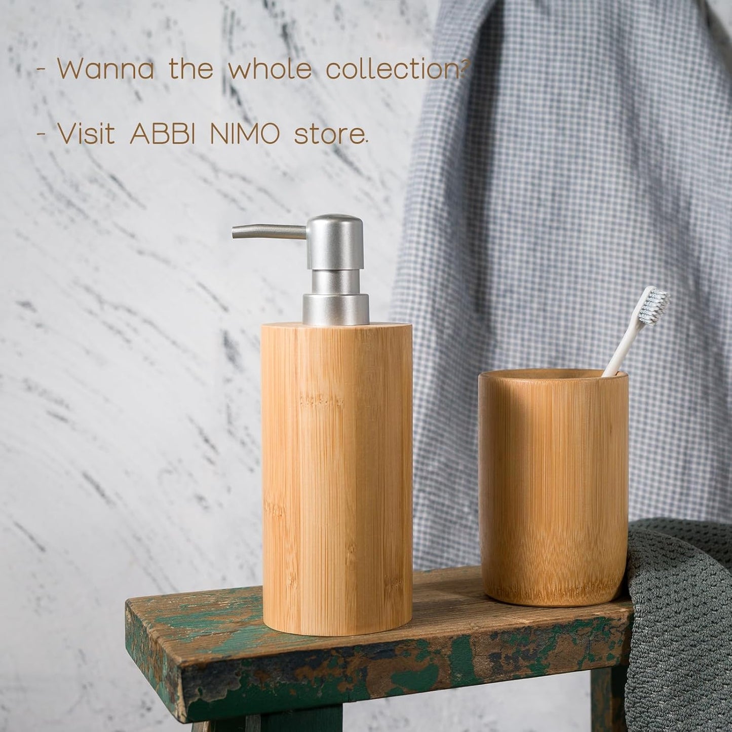 Natural Bamboo Liquid Soap Dispenser, 10 oz with Silver Plastic Pump, Refillable Hand Soap