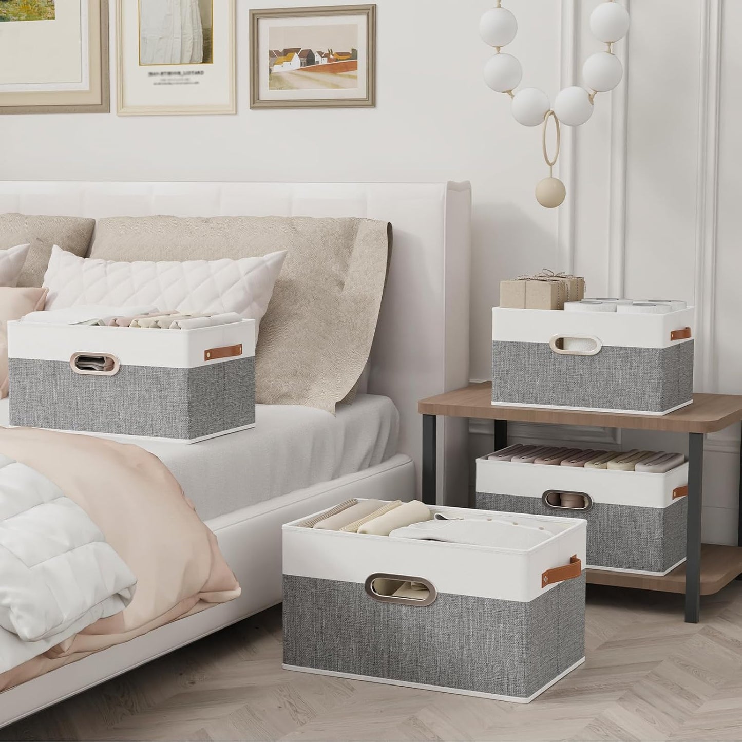 Yawinhe Fabric Storage Baskets, Foldable Closet Organizer for Shelves, Large Boxes with 3 Handles