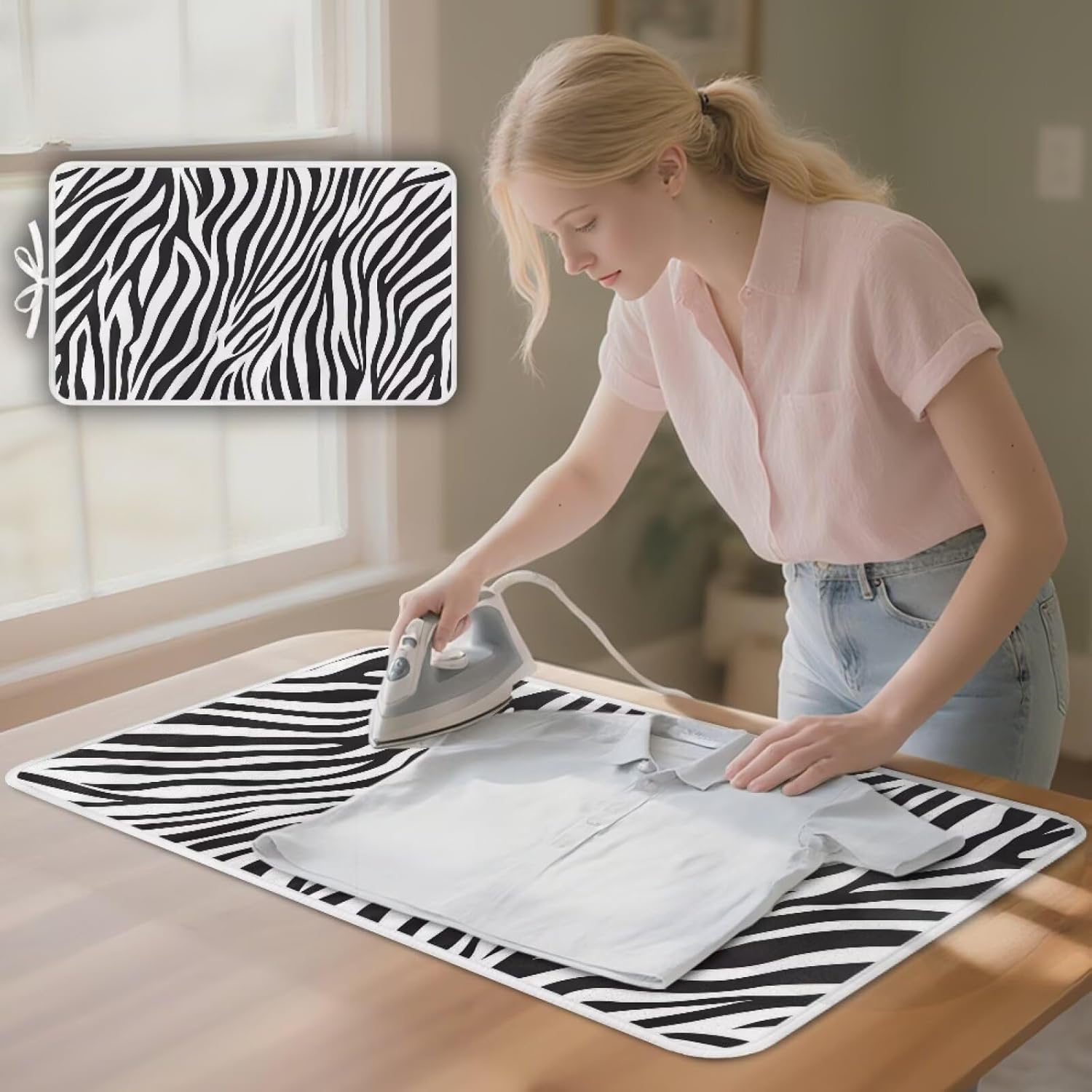 Zebra Print Ironing Mat Portable Iron Pad Magnetic Cover and Padding for Top of Washer, Dryer