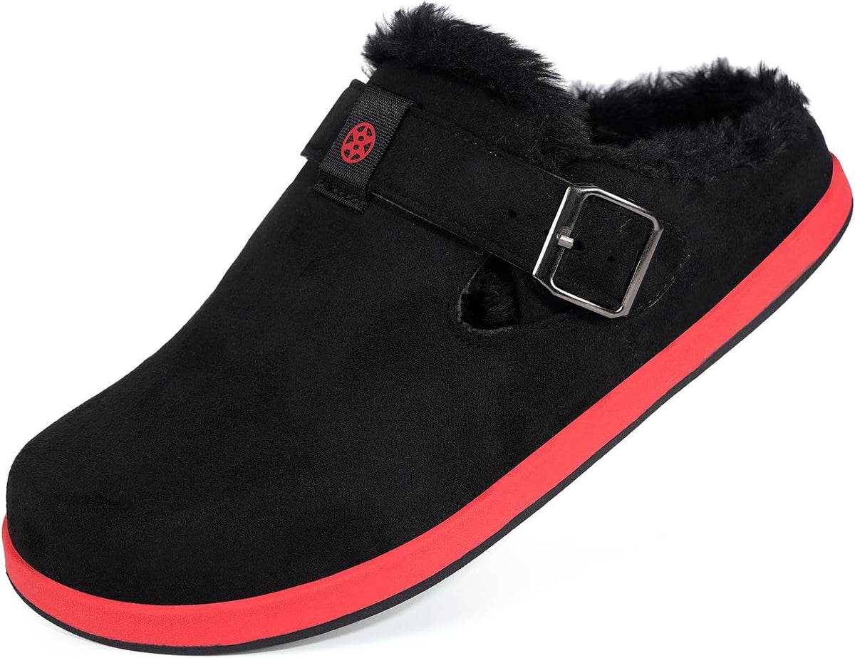 Fur Lined Clogs for Women Men Suede Winter Slippers Arch Support Slip on Mules Potato Shoes with