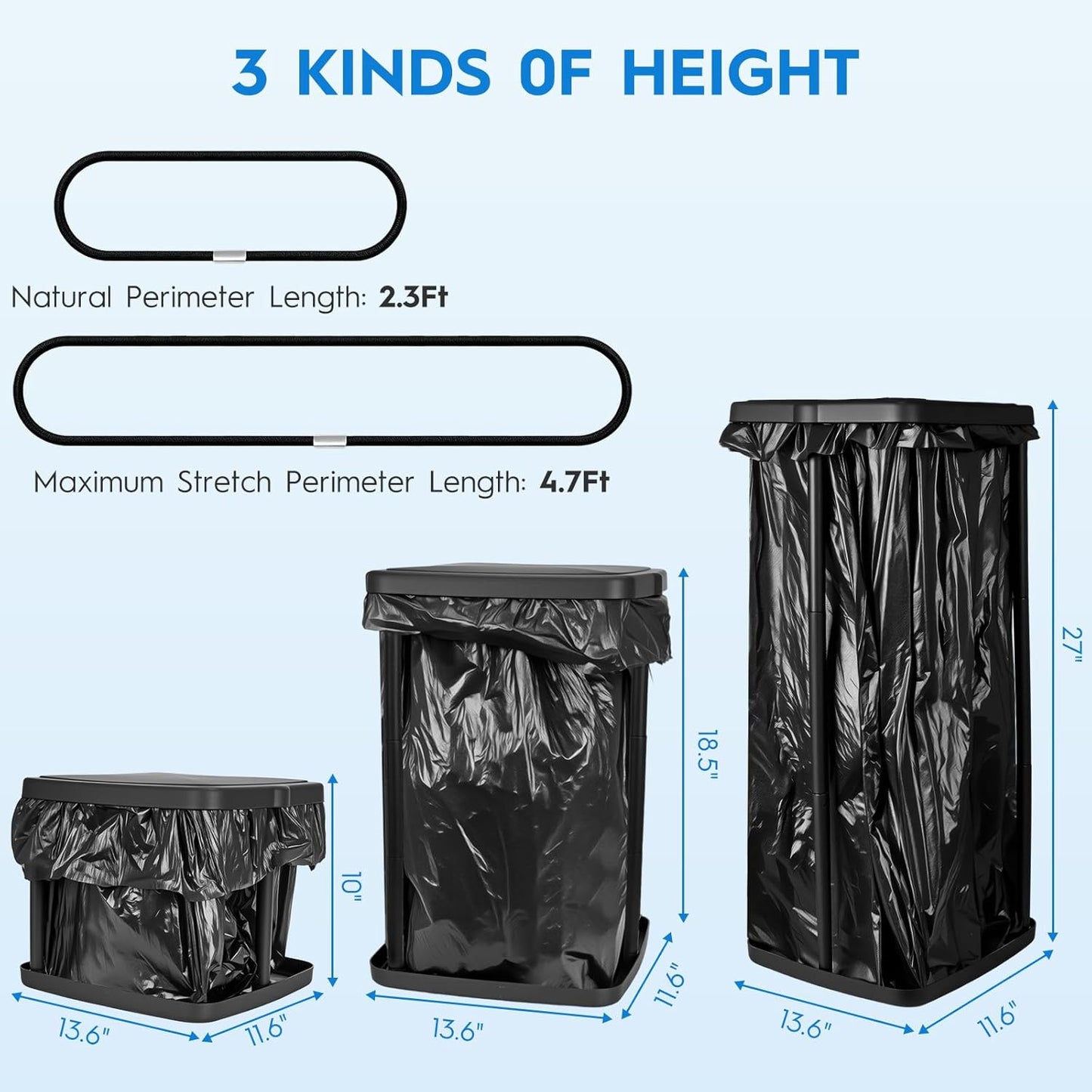 Portable Trash Bag Holder Collapsible Garbage Bin with Lid and Bands, Expandable Indoor Outdoor
