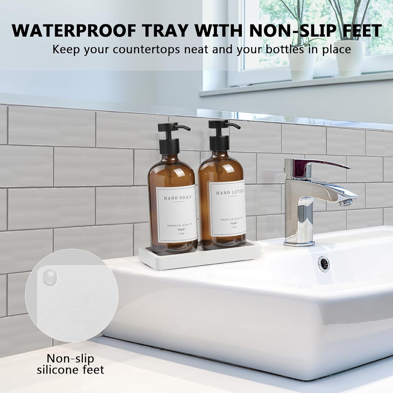 Amber Glass Soap Dispenser - Dish Hand Soap Dispenser for Kitchen, Bathroom Soap Lotion Dispenser