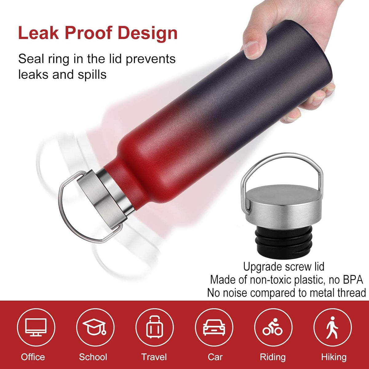 Neihepal 20 oz Insulated Water Bottles Bulk 2 Pack,Stainless Steel Double Wall Sport Bottle with