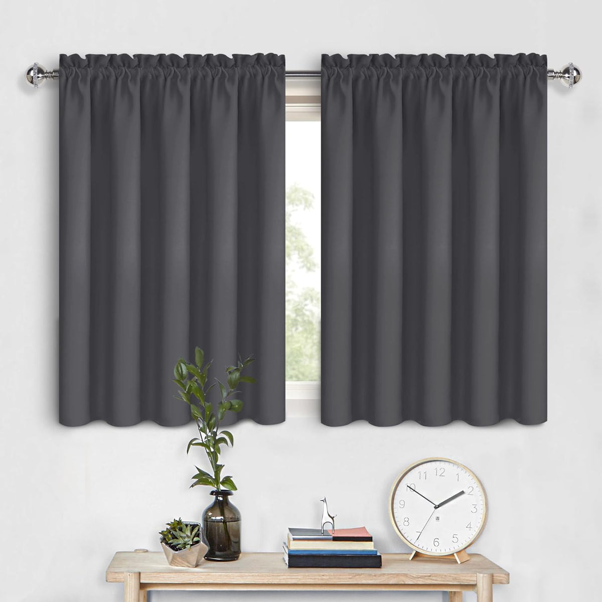 DWCN Short Blackout Curtains 36 inches Length 2 Panels Set, Half Window Rod Pocket Privacy Curtain