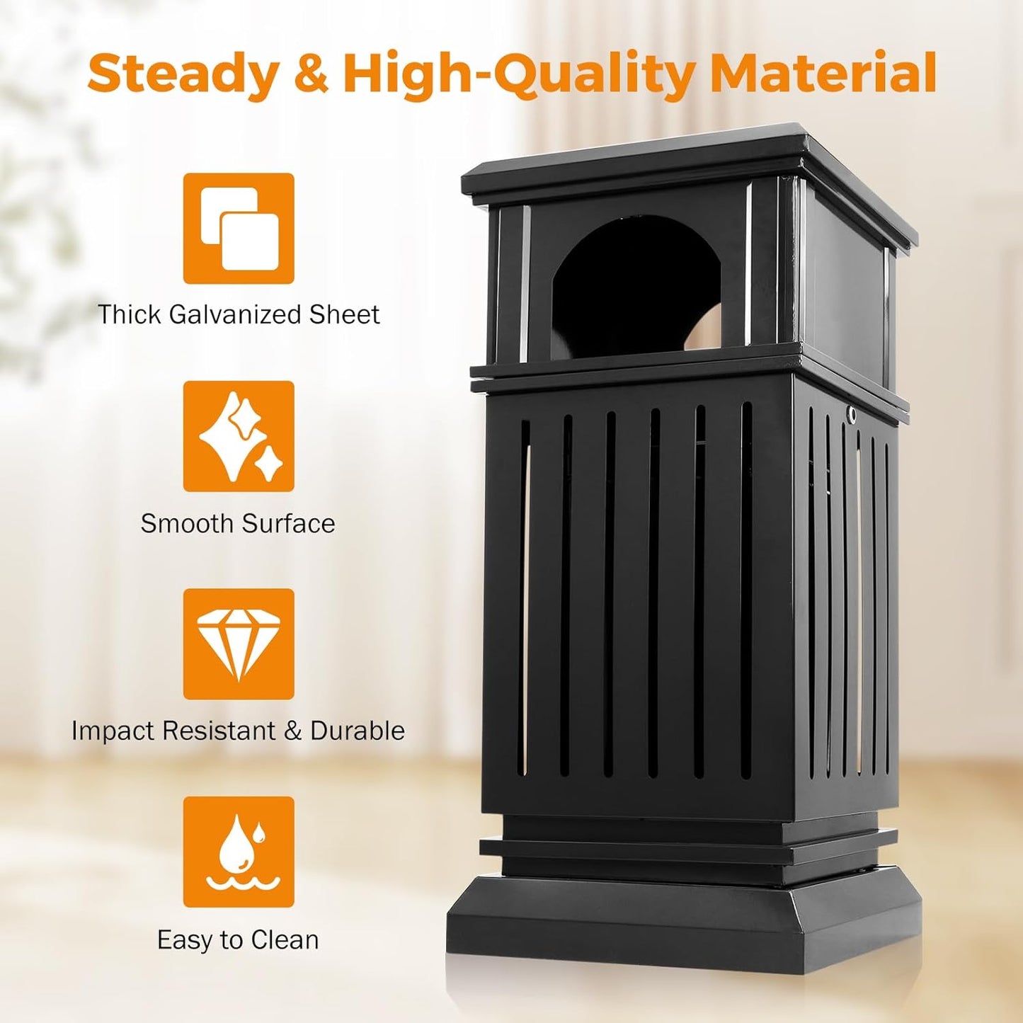 BEAMNOVA Black Trash Can Outdoor Top Tray Stainless Steel Commercial Garbage Enclosure with Locking