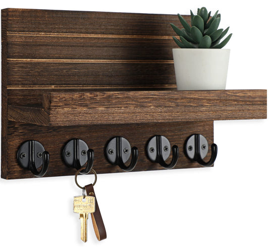 Lwenki Key Holder for Wall, Decorative Key and Mail Holder with Shelf Has Large Key Hooks for Bags