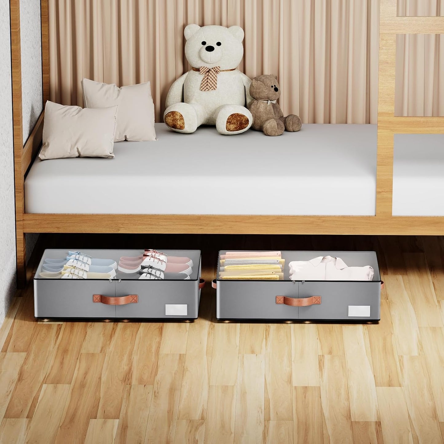 Under bed Storage With Wheels,Large Capacity 7.5 inches Height Storage Bins,Rolling Under bed Shoe