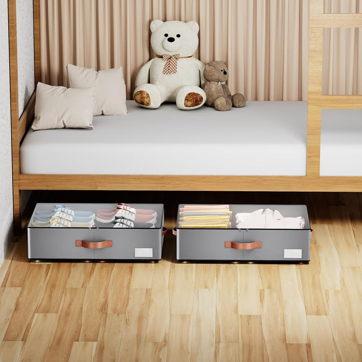 Under bed Storage With Wheels,Large Capacity 7.5 inches Height Storage Bins,Rolling Under bed Shoe