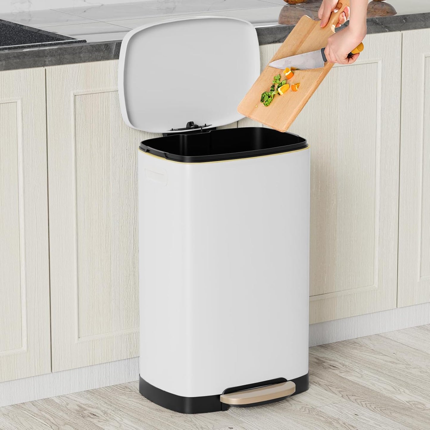 13 Gallon Trash Can with Lid, 50L Fingerprint Proof Stainless Steel Kitchen Trash Can with