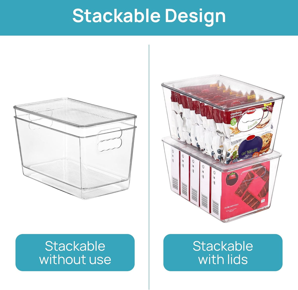 Vtopmart 8 Pack Clear Stackable Storage Bins with Lids, Large Plastic Containers with Handle for
