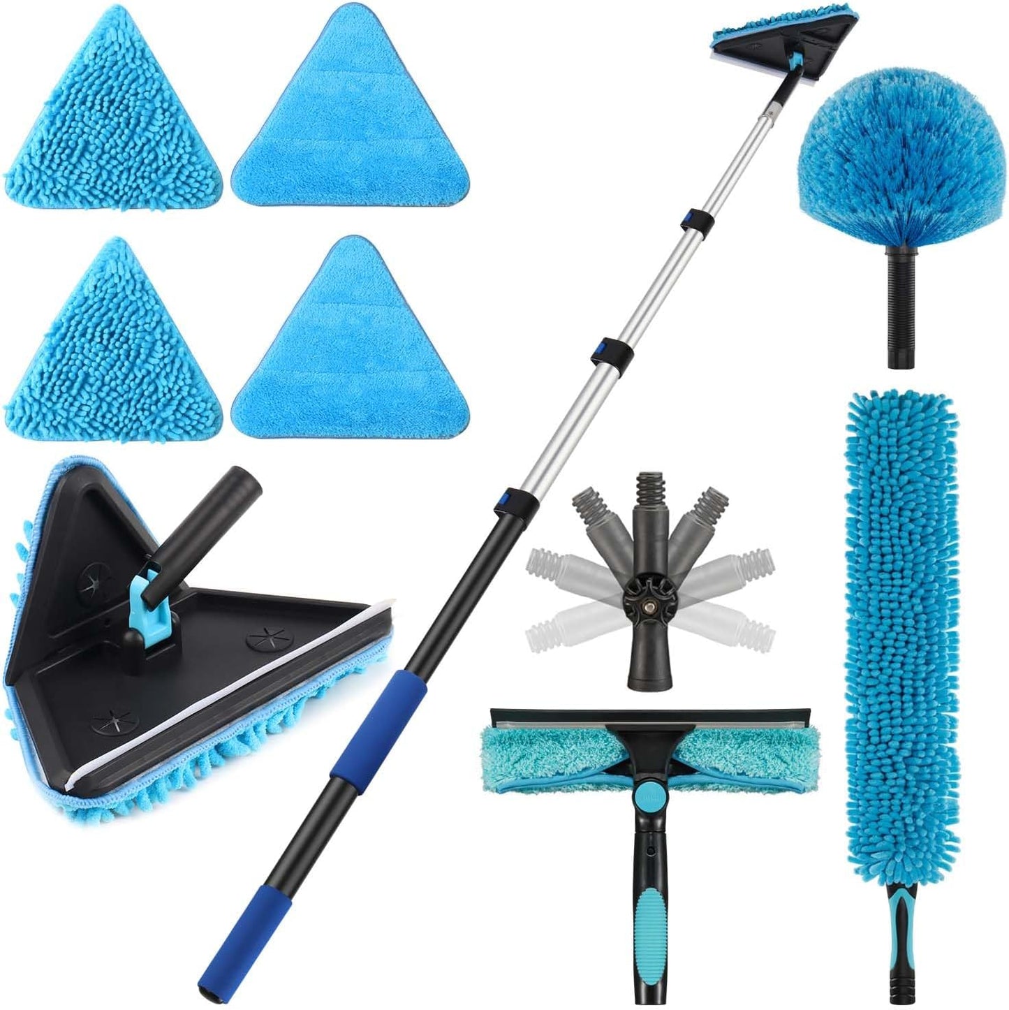 20 Feet High Ceilings Baseboard Wall Cleaner Mop with 12 Ft Extension Pole, Cobweb Duster, Window