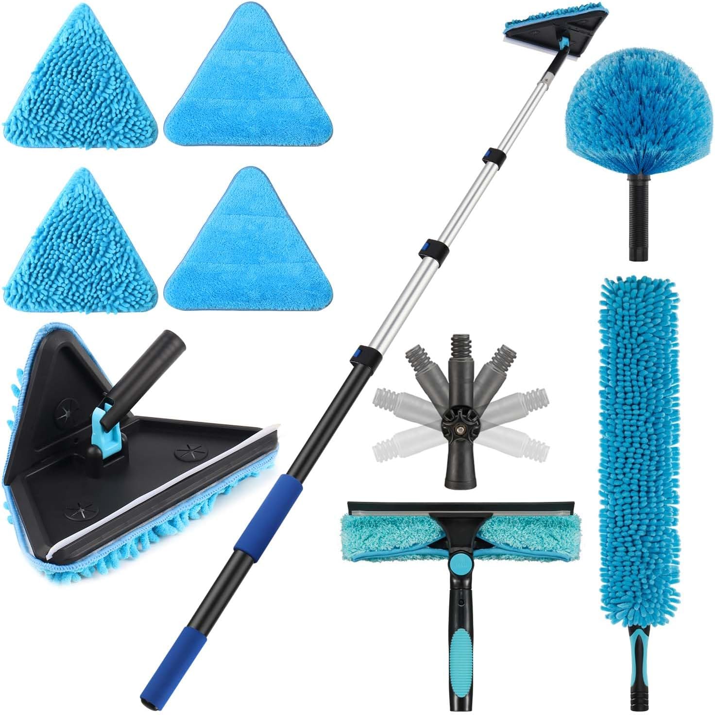 20 Feet High Ceilings Baseboard Wall Cleaner Mop with 12 Ft Extension Pole, Cobweb Duster, Window