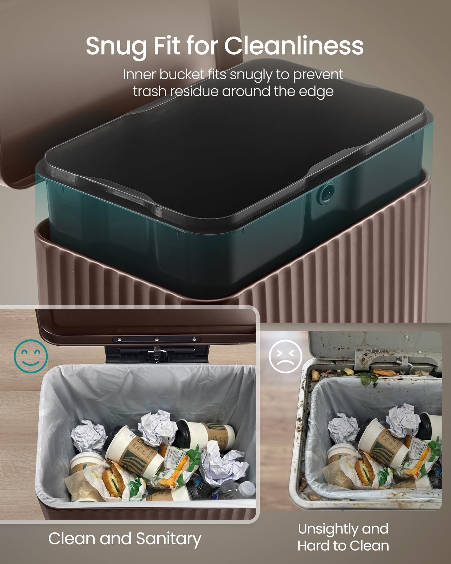 SONGMICS Trash Can, 13 Gallon (50 L) Garbage Can for Kitchen, with Lid, Pedal, and Removable Inner