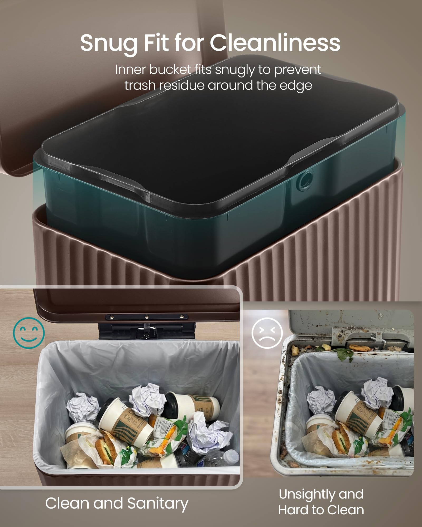SONGMICS Trash Can, 13 Gallon (50 L) Garbage Can for Kitchen, with Lid, Pedal, and Removable Inner