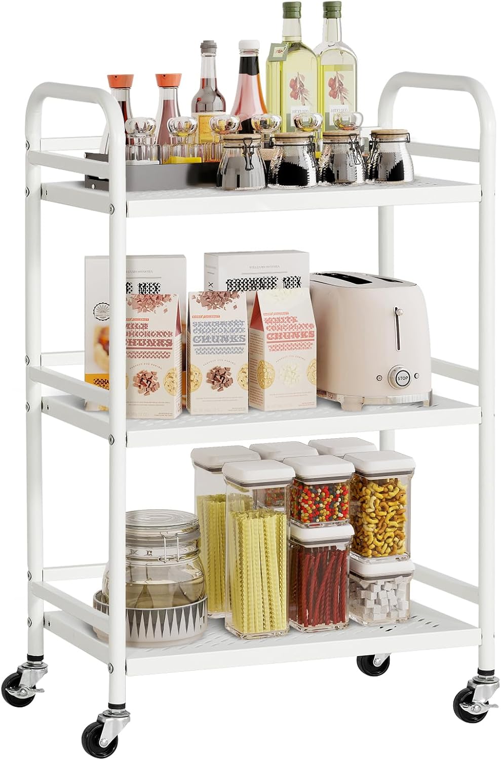 HDANI 3 Tier Rolling Cart,Heavy Duty Multifunctional Metal Frame-Supports 22 Lbs Per Tier,Rolling