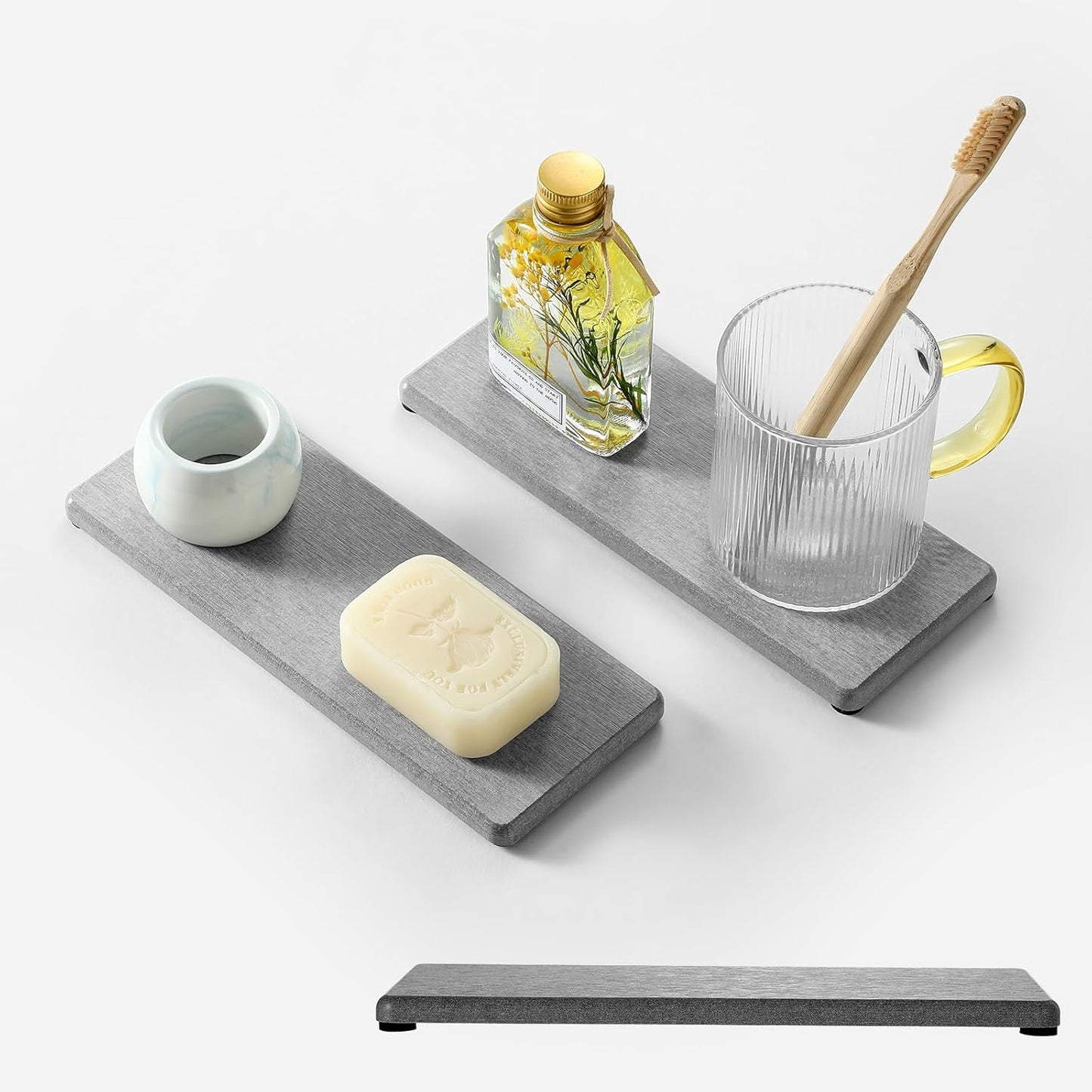 2PCS Bathroom Counter Vanity Trays, Water Absorbing Diatomite Stone Quick Drying Mat for Kitchen