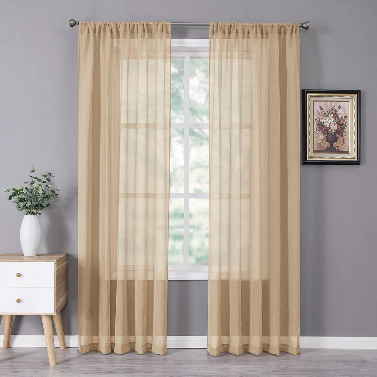 Tollpiz Sheer Curtain Linen Textured Living Room Curtains Sheer Light Filtering Rod Pocket Voile
