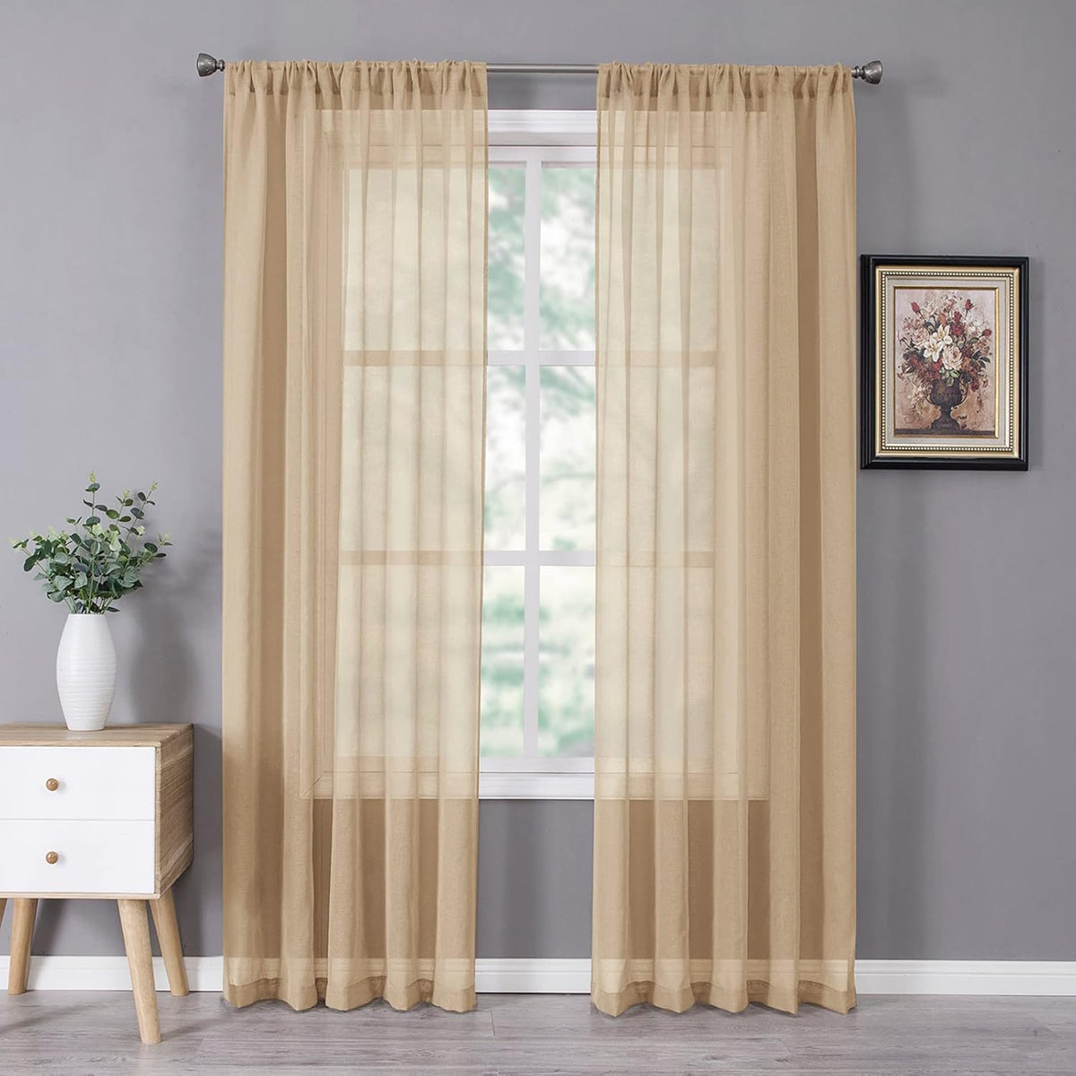 Tollpiz Sheer Curtain Linen Textured Bedroom Curtains Sheer Light Filtering Rod Pocket Voile
