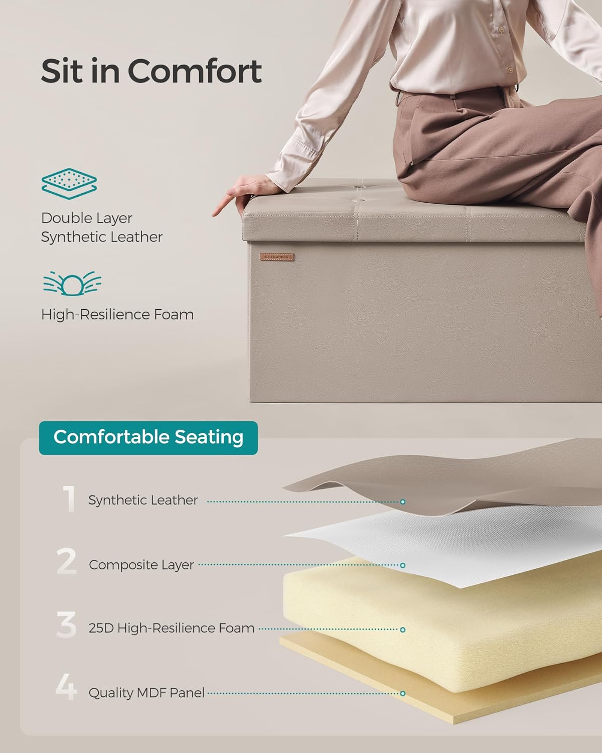 SONGMICS Mazie Collection - 43 Inches Folding Storage Ottoman Bench, Ottoman with Storage, Foot