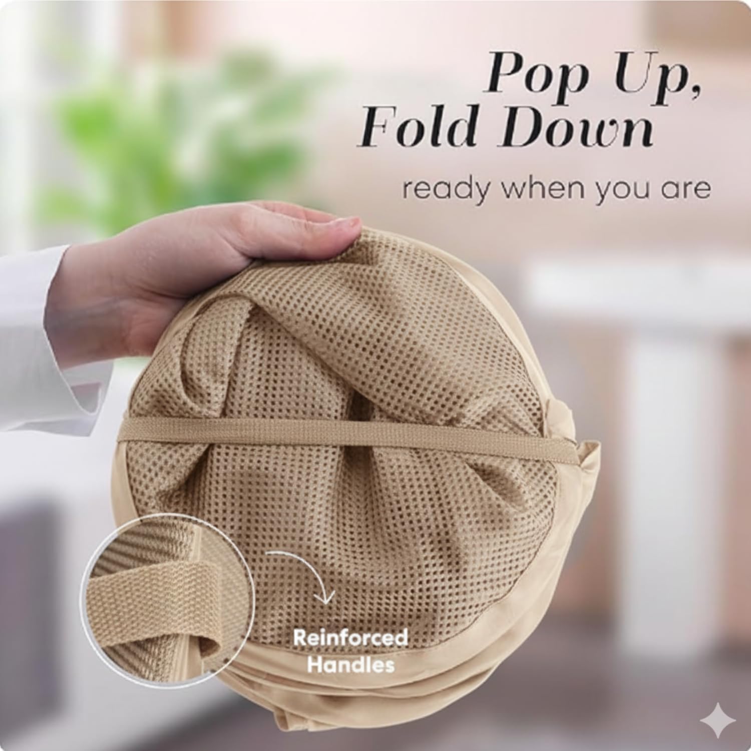 Handy Laundry Collapsible Mesh Pop Up Hamper with Wide Opening and Side Pocket - Breathable