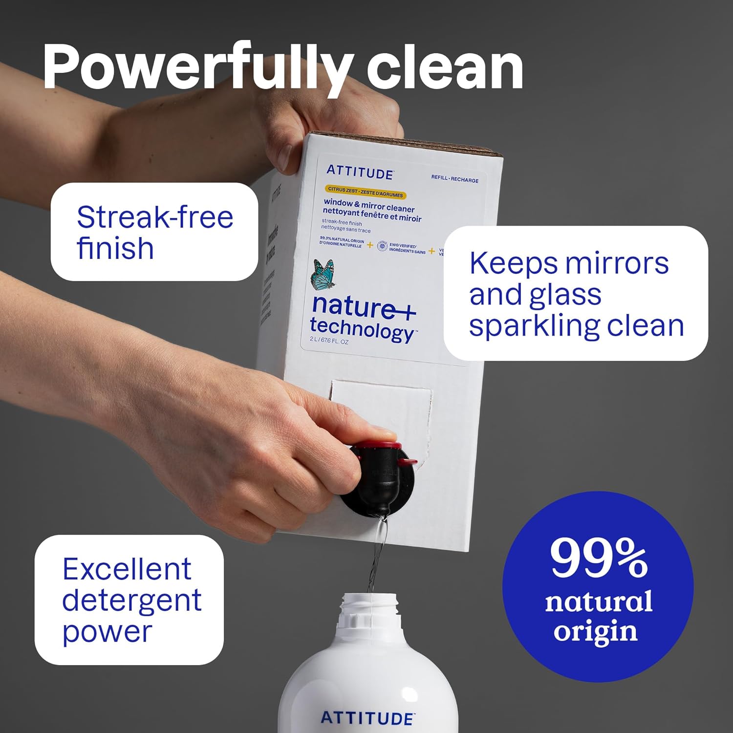 ATTITUDE Window & Mirror Cleaner Refill, EWG Verified, Plant- & Mineral-Based, Vegan & Streak-Free