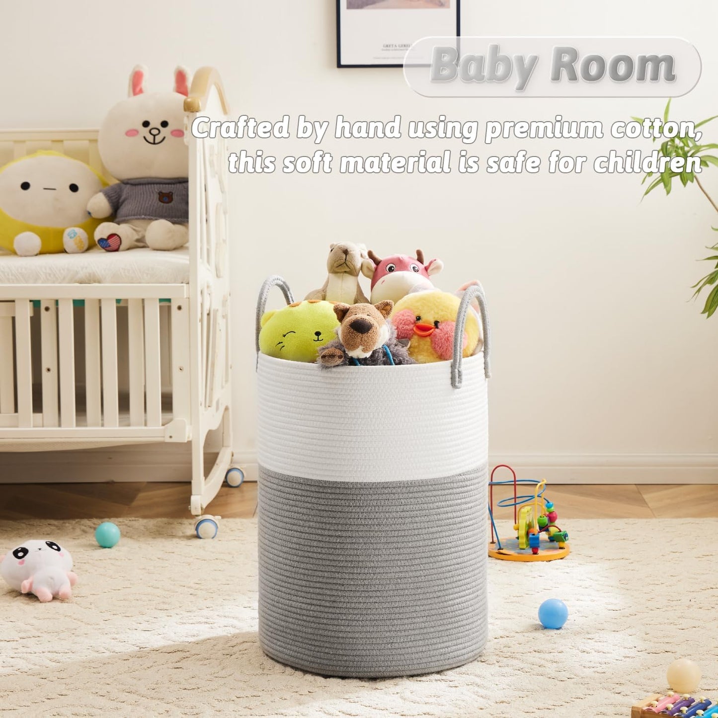 Laundry Basket,Woven Cotton Rope Laundry Hamper,40L for Decorative Storage of Dirty Clothes,Toys