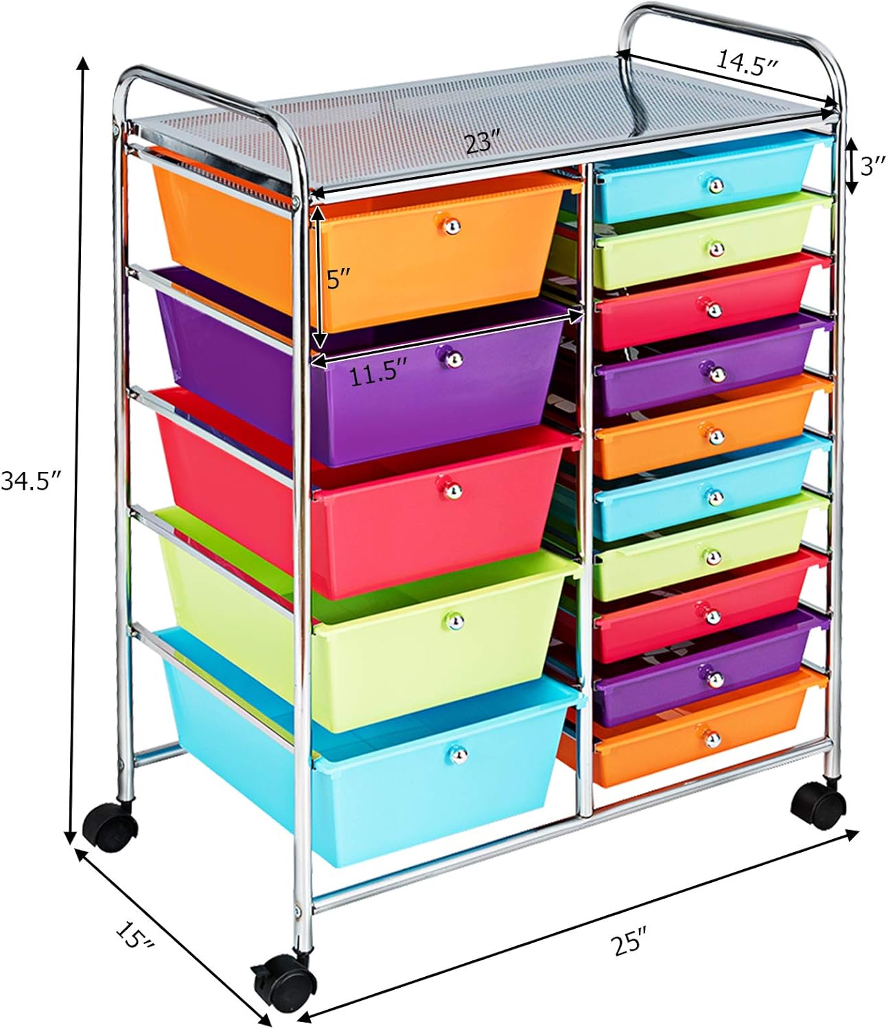 GOFLAME 15-Drawer Rolling Storage Cart, Multipurpose Movable Organizer, Utility Cart for Home