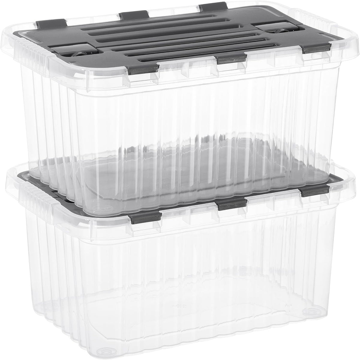 Superio Clear Storage Boxes with Attached Lids, Plastic Container Bins with Hinged Lids for