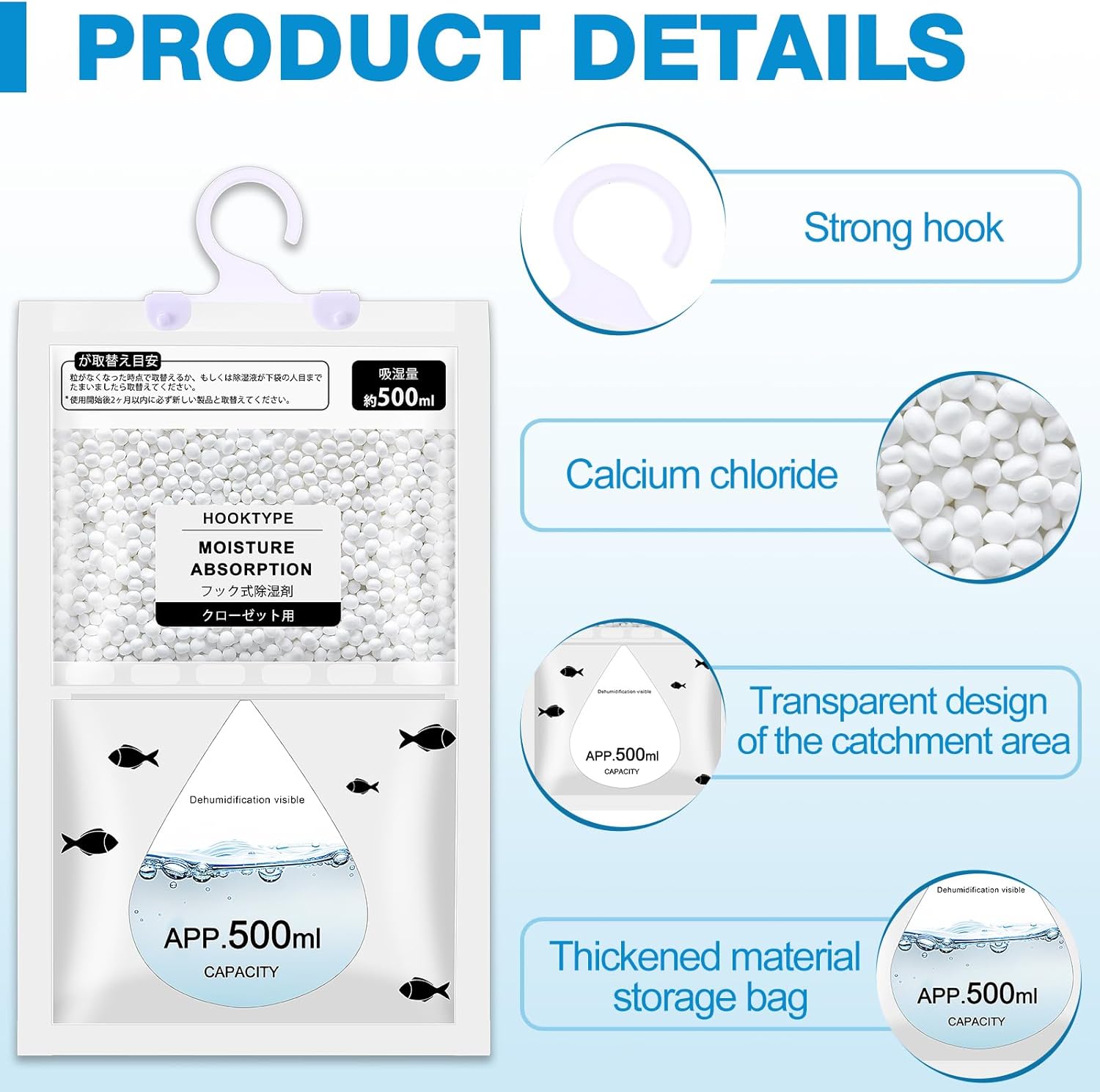 Nuanchu 30 Pack 500 ml Moisture Absorber Hanging Closet Dehumidifier Bags Unscented Hanging