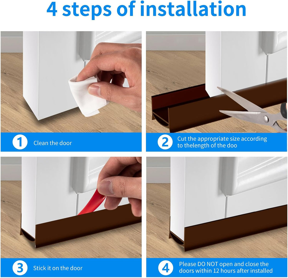 2 Pack Door Draft Stopper, 39” Length Cuttable Under Door Seal, Strong Adhesive Door Sweep for