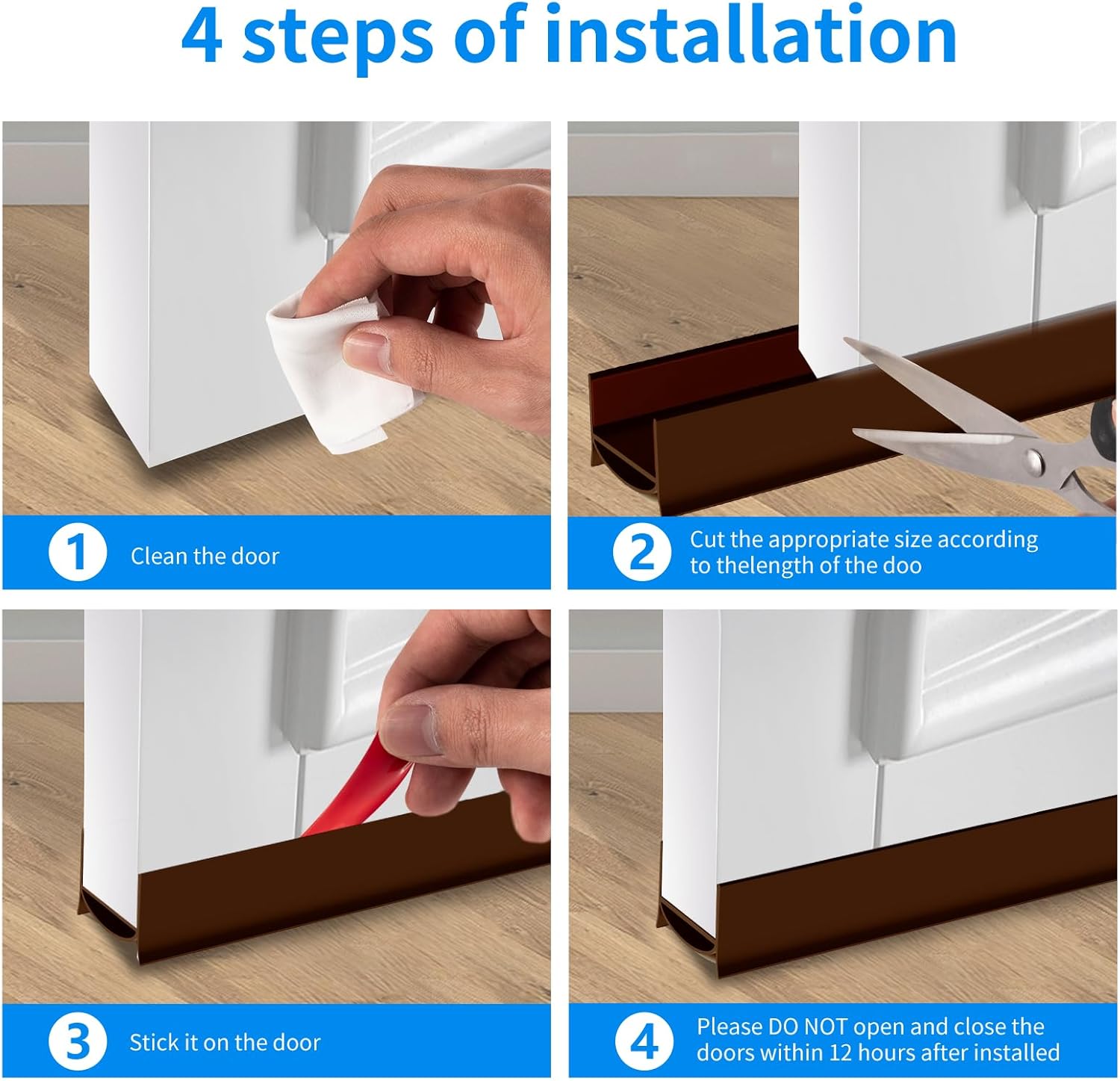 Door Draft Stopper, Strong Adhesive Door Sweep for Exterior and Interior Doors, 39” Length Cuttable