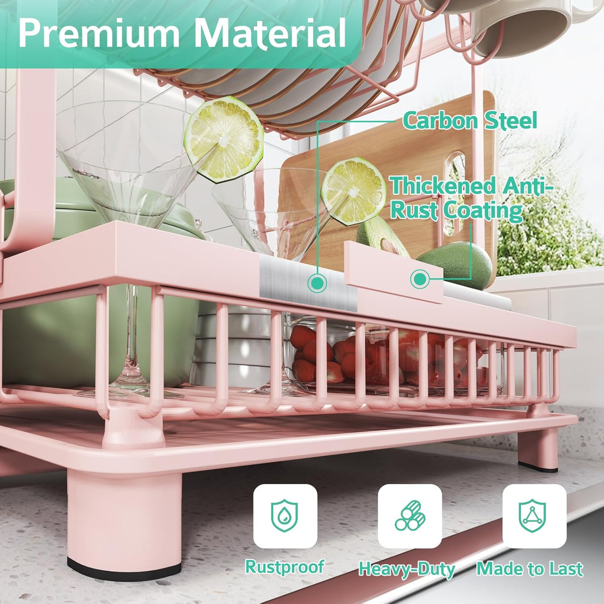 Multifunctional Dish Drying Rack - Rustproof, 2-Tier Dish Racks with Drainboard, Space-Saving