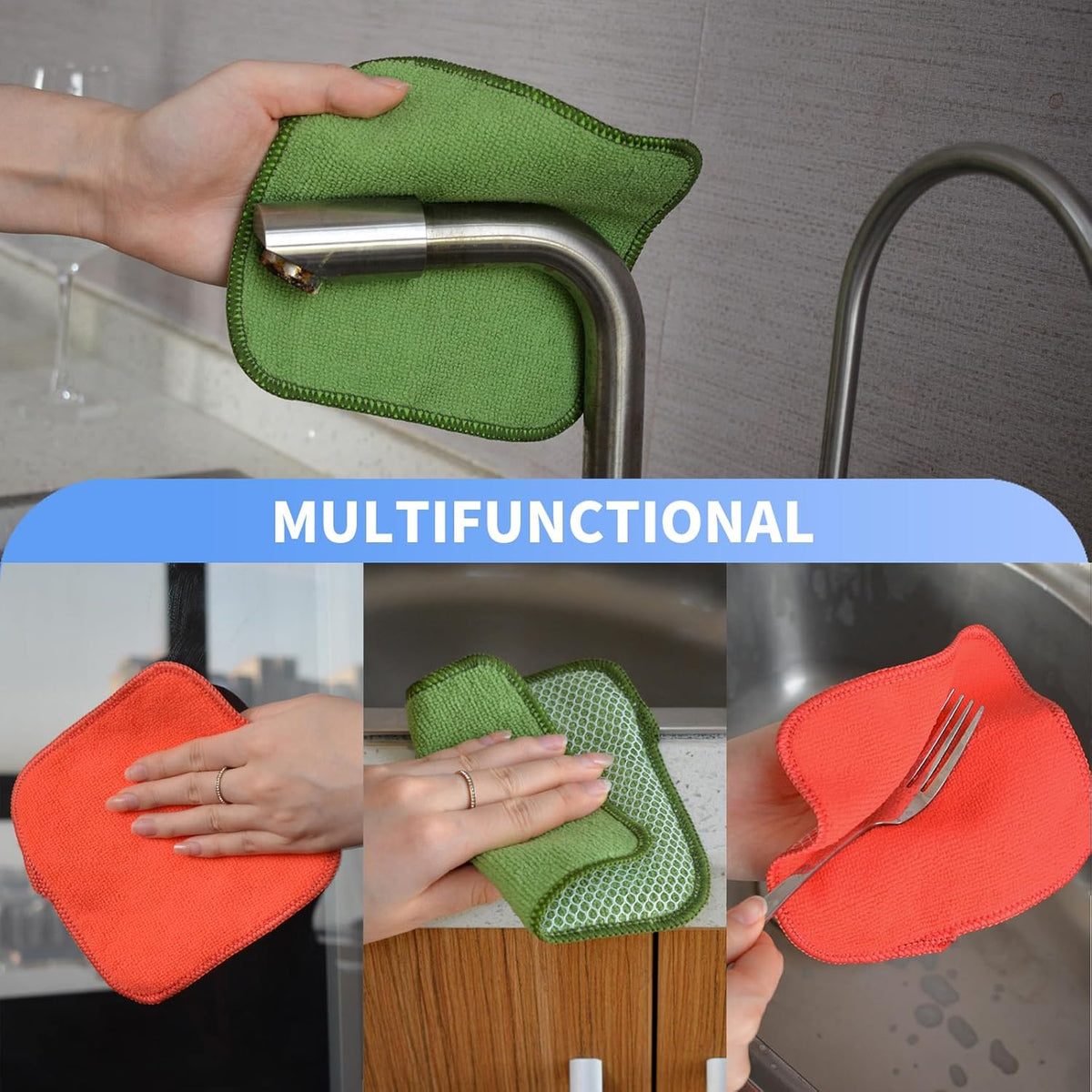 KinHwa Kitchen Washcloths for Dishes Absorbent Microfiber Dish Cloths Quick Dry Dish Rags with Poly