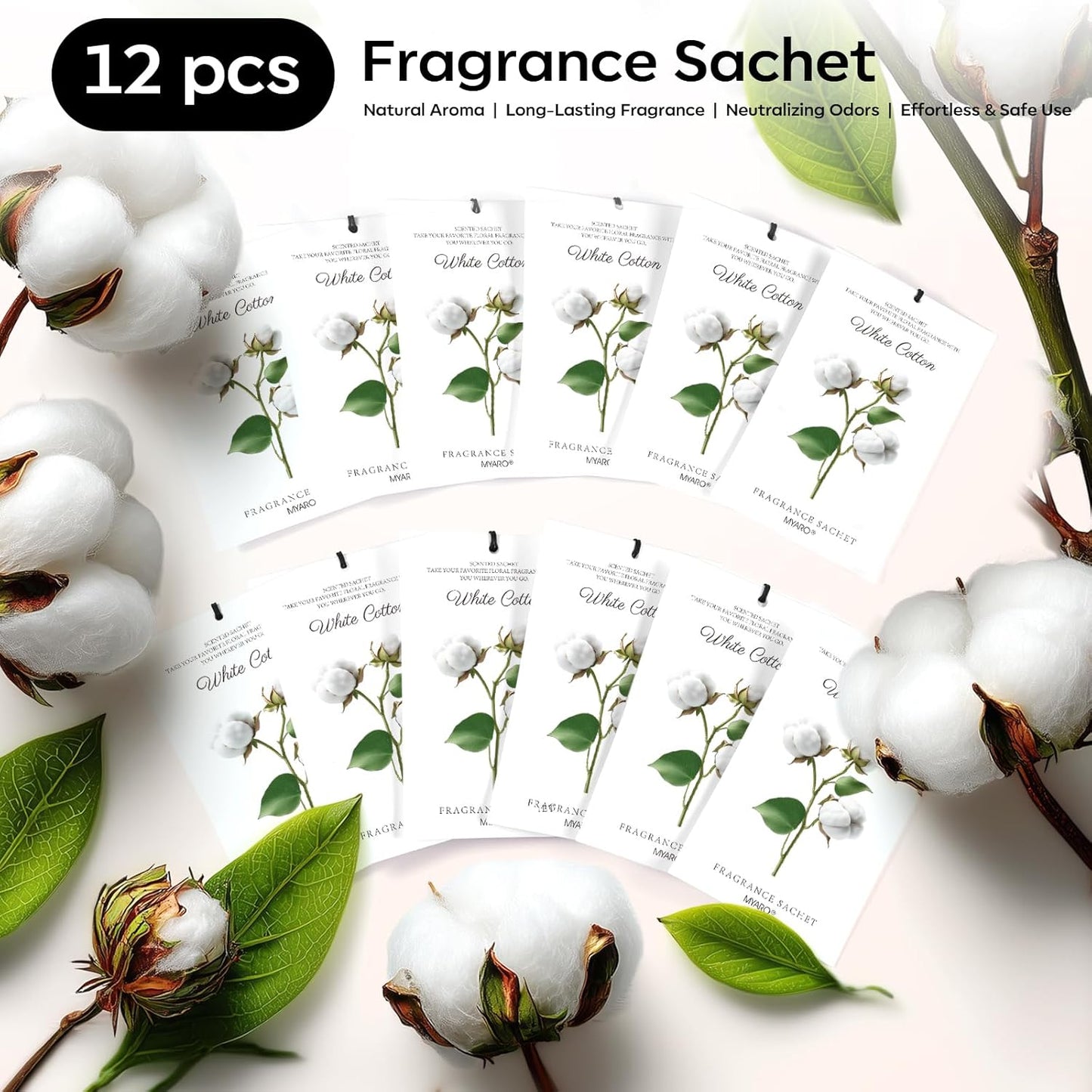 12 Packs Scent Sachets for Closet Clothes Storage - White Cotton Fragrance Long Lasting Home Air