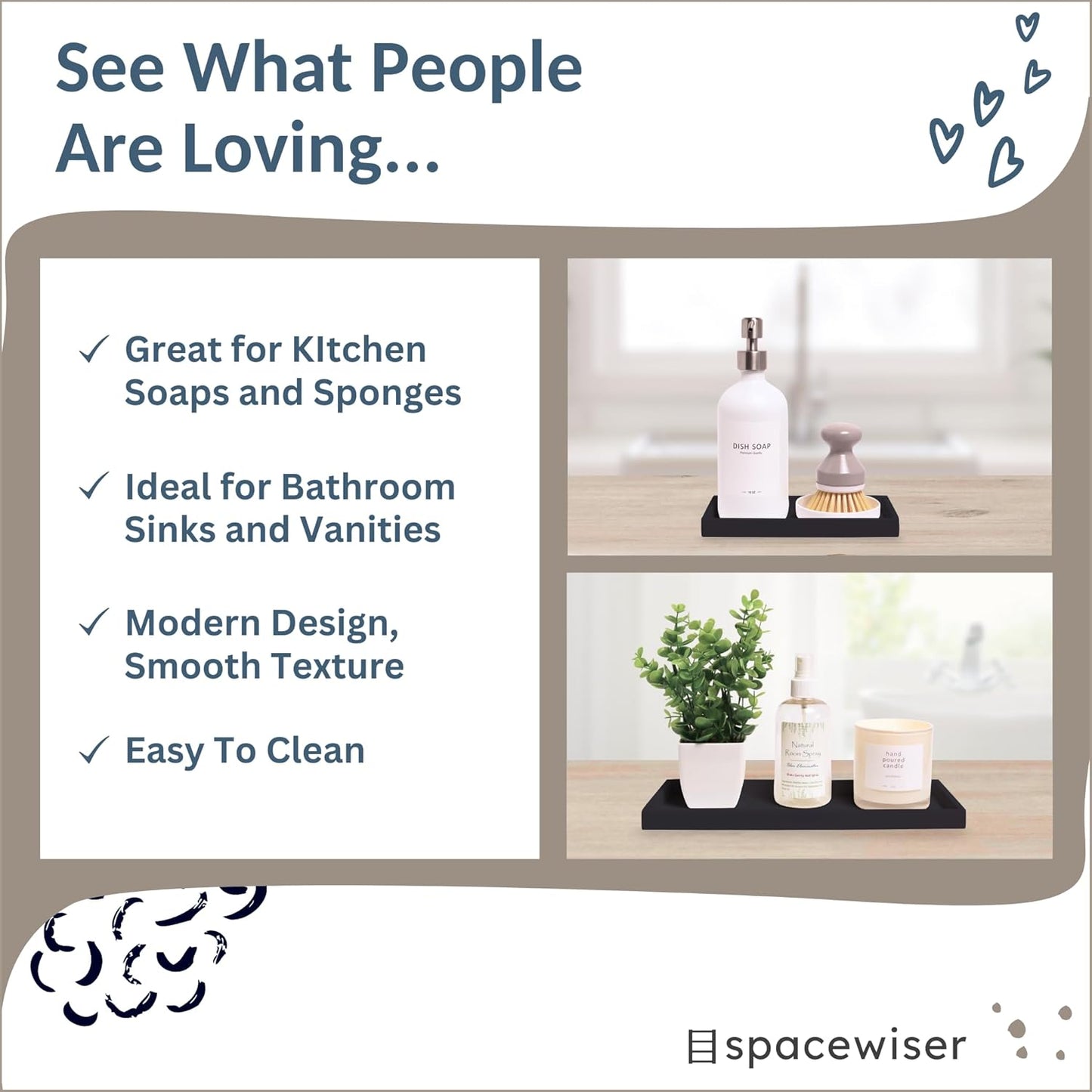 Countertop and Vanity Tray - 2 PC (11” and 7”) Shatterproof Silicone Kitchen and Bathroom Trays for