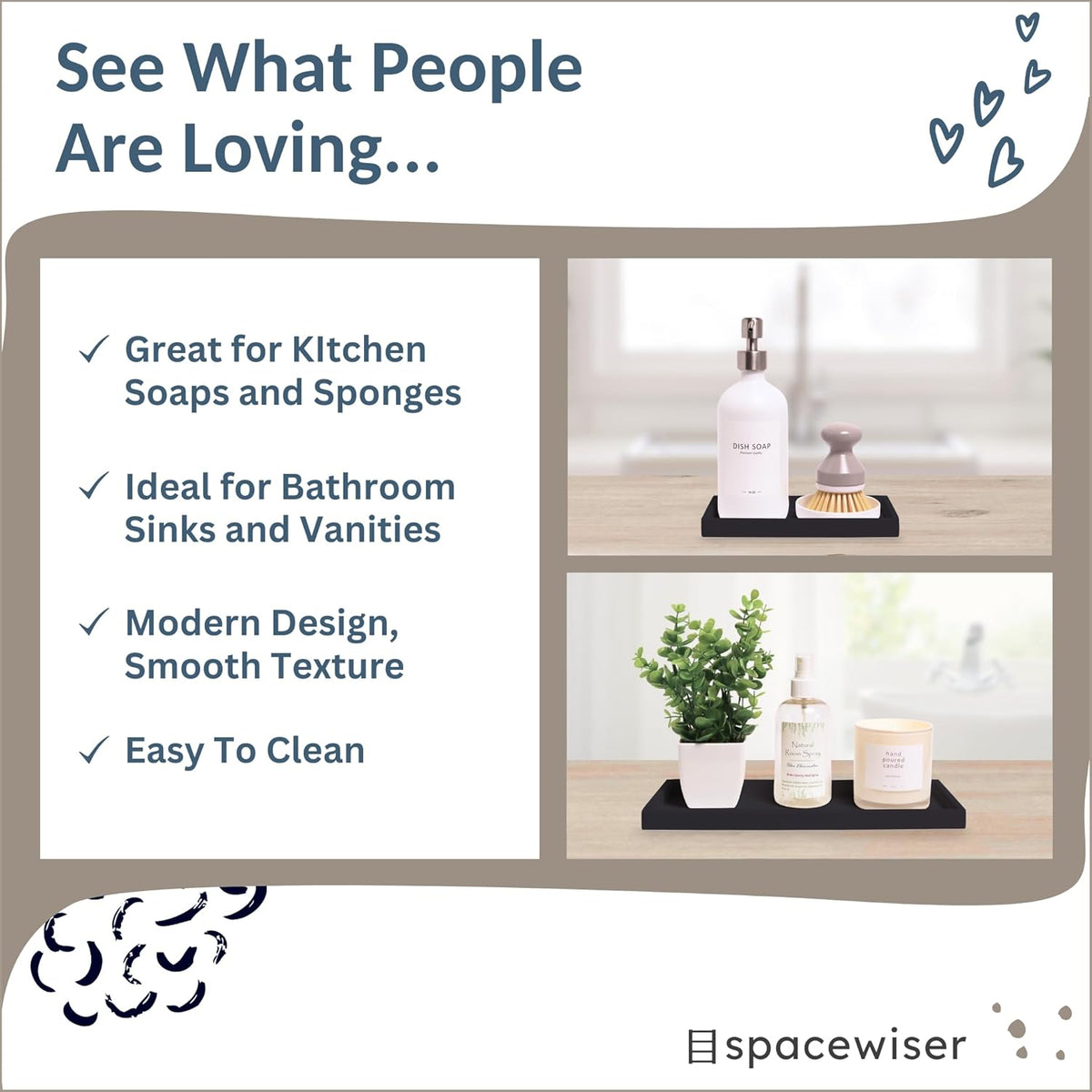 Countertop and Vanity Tray - 2 PC (11” and 7”) Shatterproof Silicone Kitchen and Bathroom Trays for