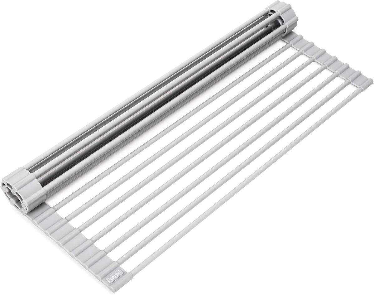 Surpahs Over Sink Foldable Multipurpose Roll-Up Dish Drying Rack, Silicone Wrapped Stainless Steel