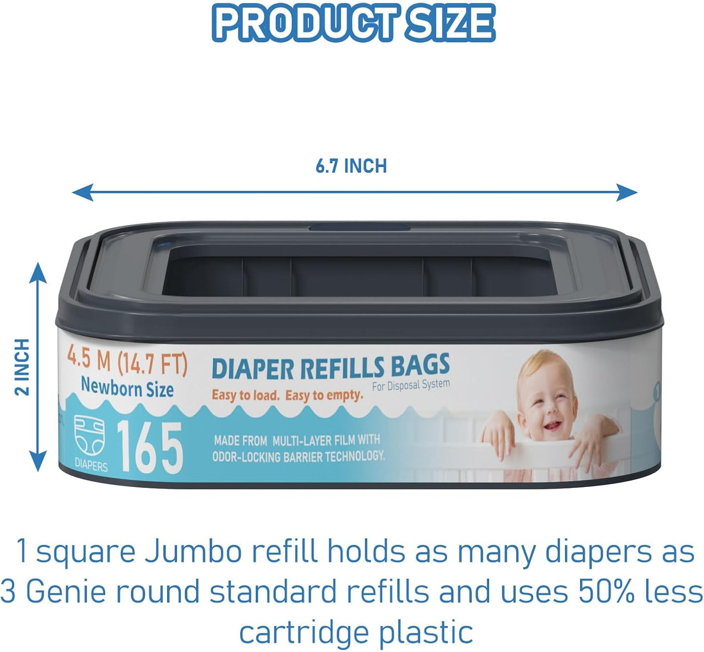 Square Starter Refills Disposal Bags Refill Compatible with Diaper Genie Compact and Select Pails