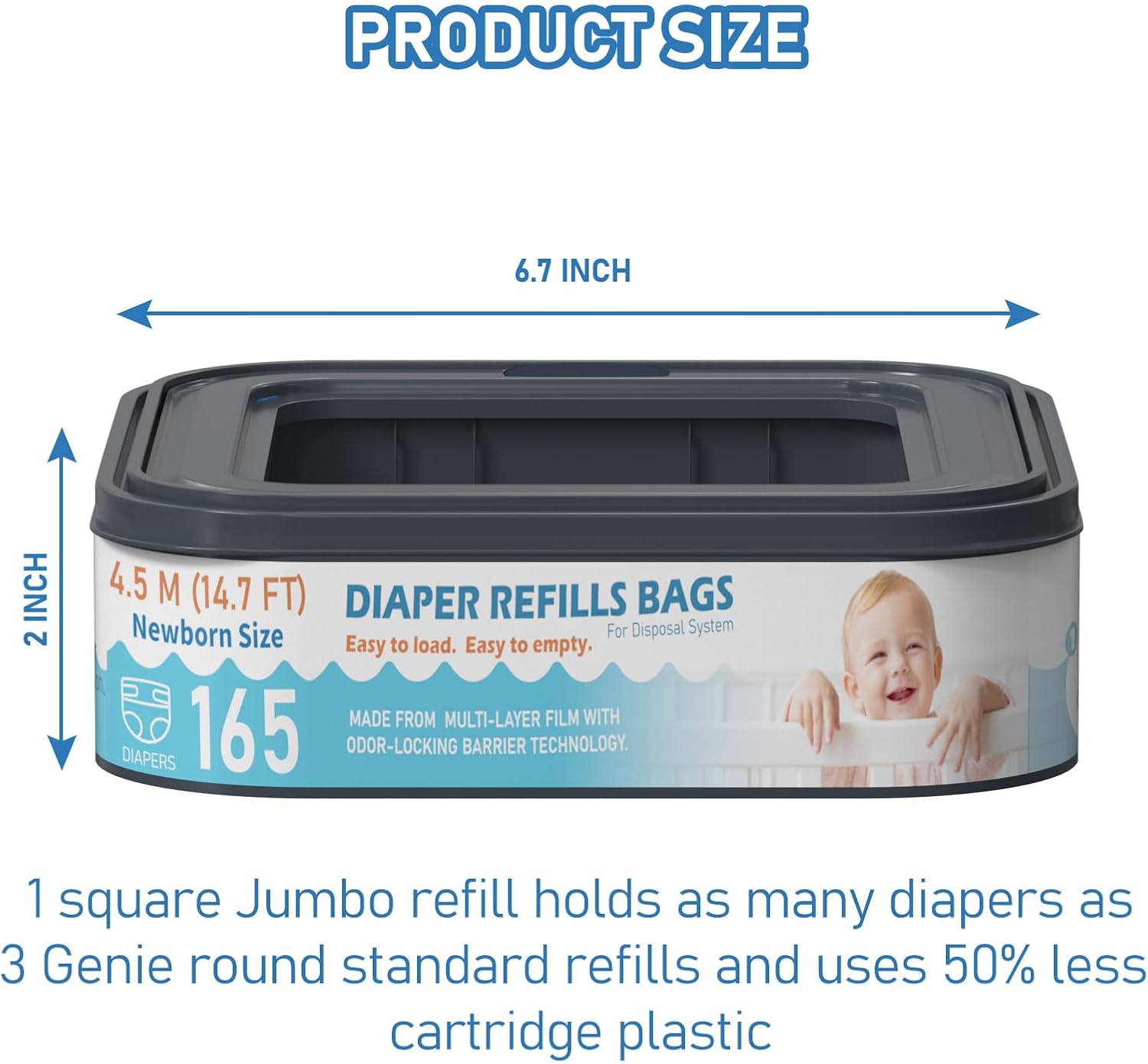 Square Starter Refills Disposal Bags Refill Compatible with Diaper Genie Compact and Select Pails