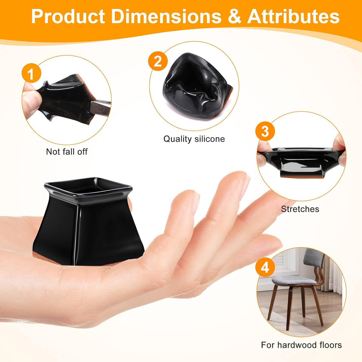 CHUNZEXI 32 Pack Square Chair Leg Floor Protectors for Hardwood Floors, Silicone Felt Covers Pads