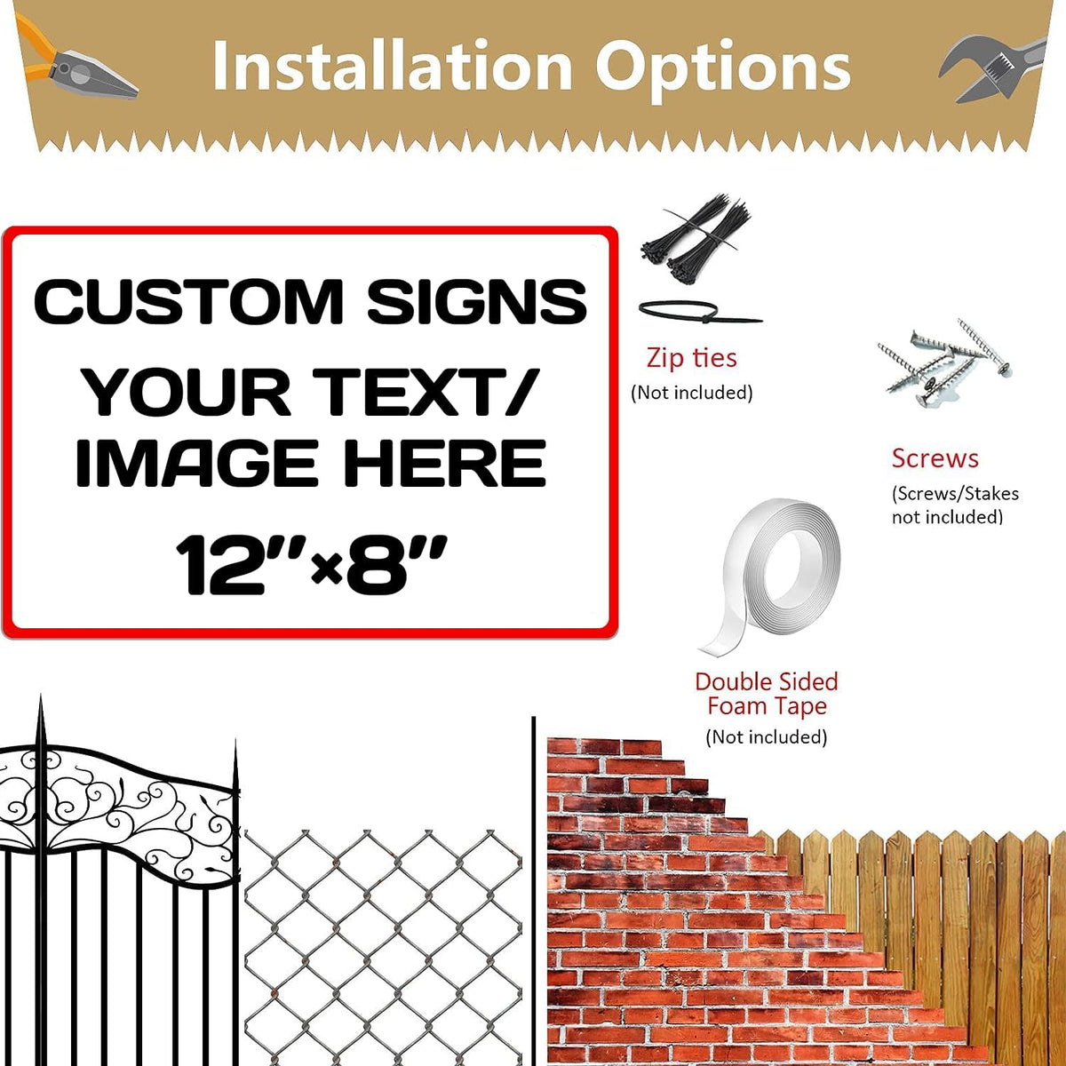 Aluminum Weatherproof Metal Sign Multiple Sizes Custom Personalized Text And picture Here, Black