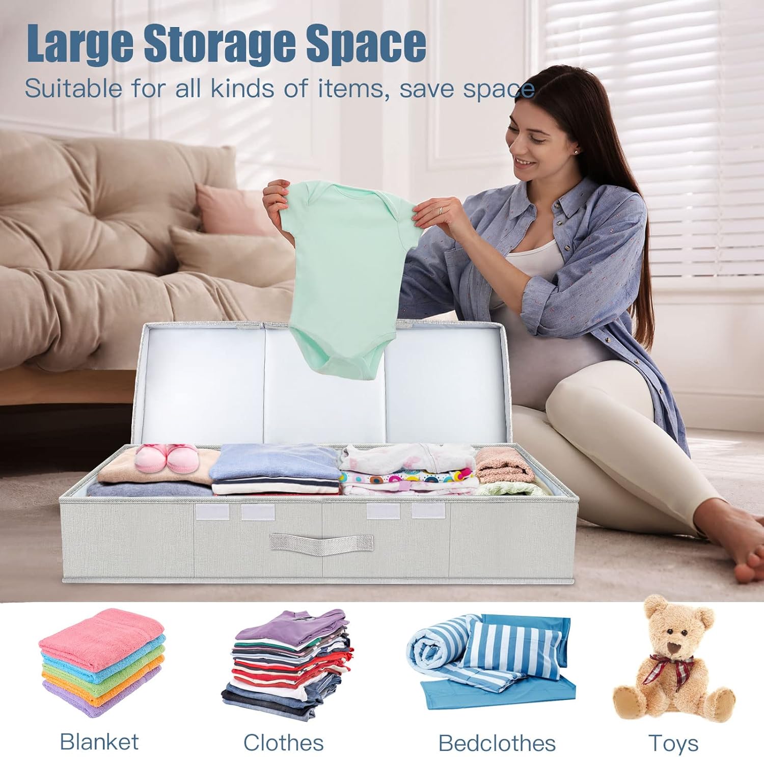 Underbed Storage Containers Bin with Lids, Large Under Bed Storage Organizer Box with Handle