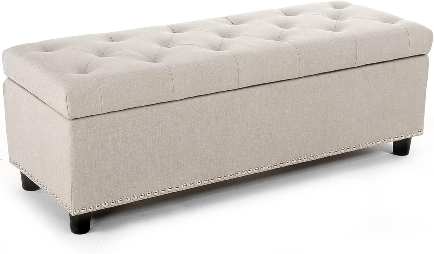 BELLEZE 47" Storage Ottoman, Storage Bench with Safety Close Hinge, Linen Button-Tufted Ottoman for