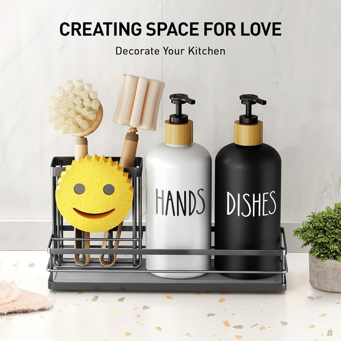 Moforoco Kitchen Dish Soap Dispenser Set, 16OZ Glass Bottle, Hand and Dish Soap Dispenser Set