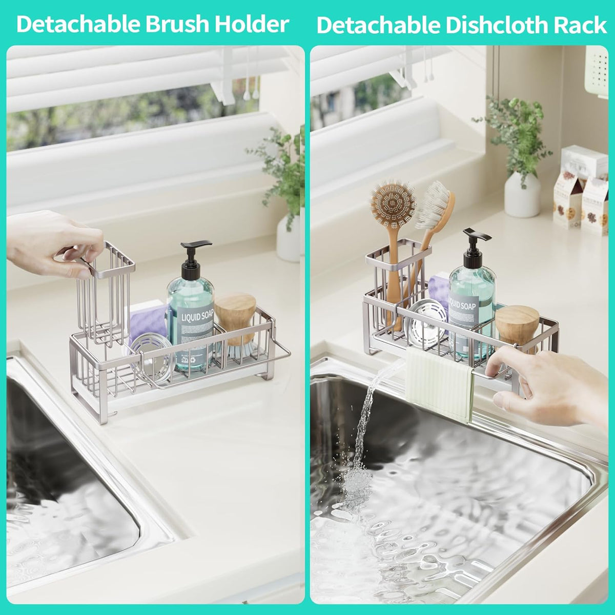 HapiRm Sponge Holder for Kitchen Sink - Self-draining Sink Caddy with Brush Holder and Dishcloth