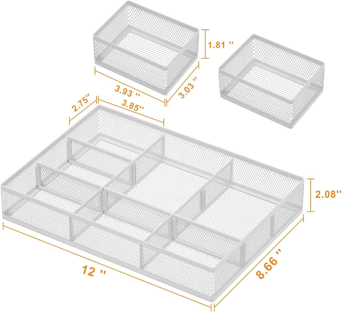 Marbrasse 3 Packs White Desk Drawer Organizers,Drawer Organizer Tray with 9 Adjustable