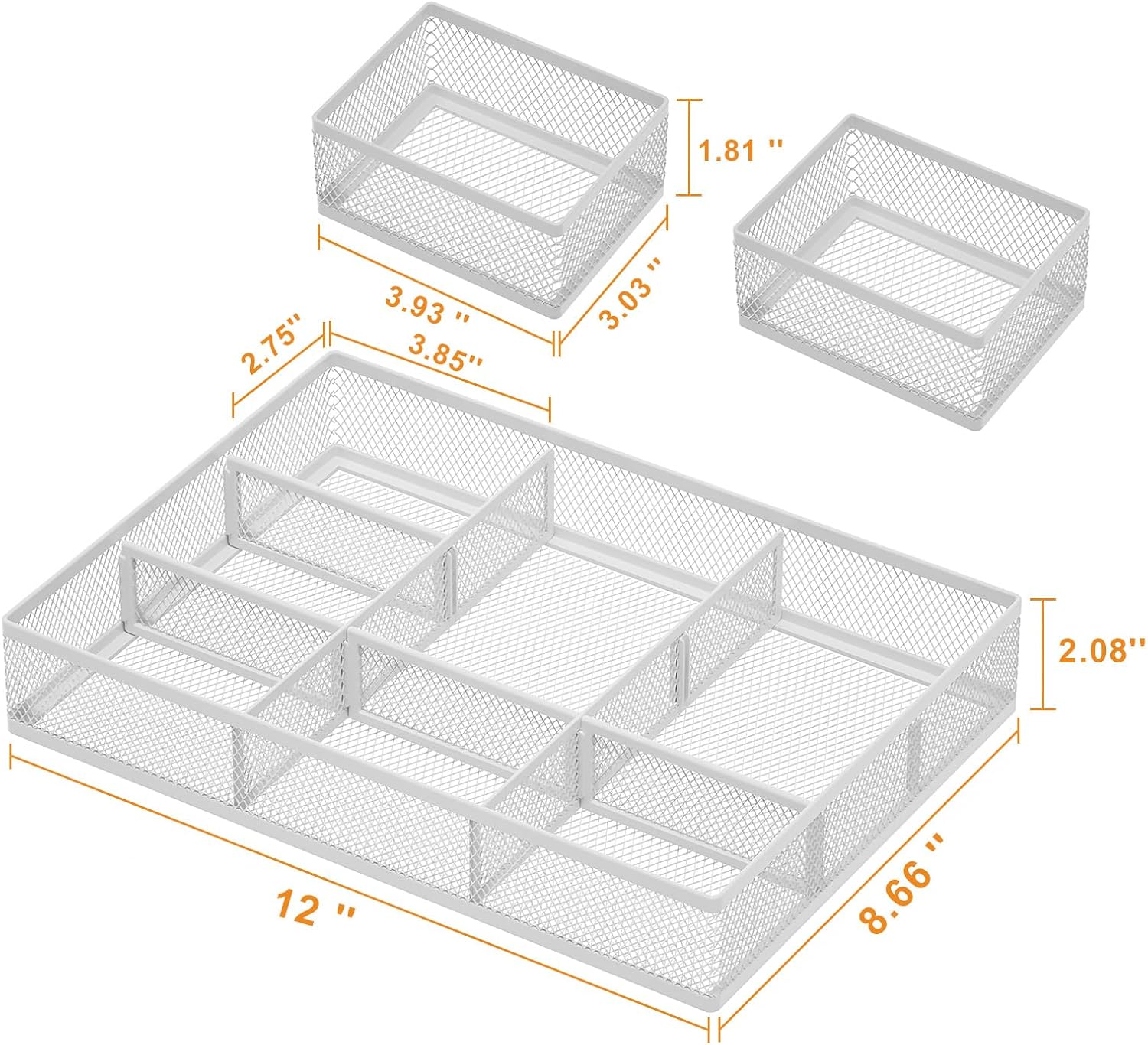 Marbrasse 3 Packs White Desk Drawer Organizers,Drawer Organizer Tray with 9 Adjustable